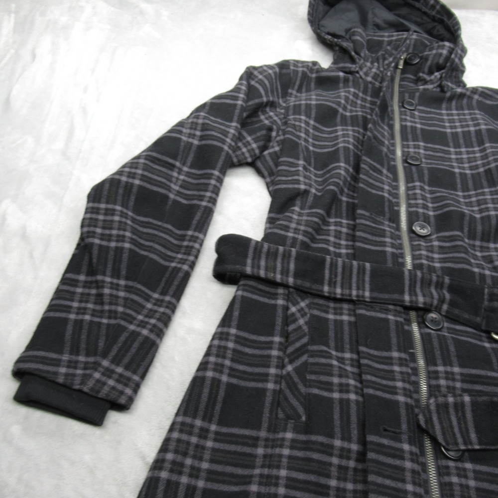 Columbia Jacket Womens XS‎ Black Plaid Omni Heat Belted Heavyweight Trench Coat - Picture 8 of 16